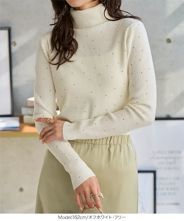 ホットフィックスドットニットトップス [N1337] - レディース