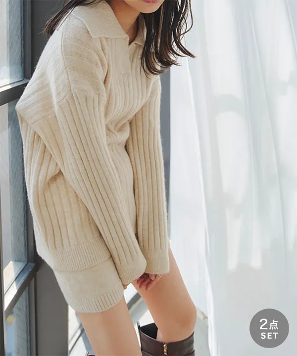スキッパーニット×ショートパンツセット [N1338] - レディース