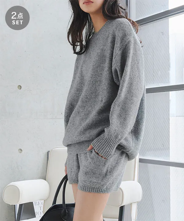 クルーネックニット×ショートパンツセット [N1340]| 送料無料 1/27(火