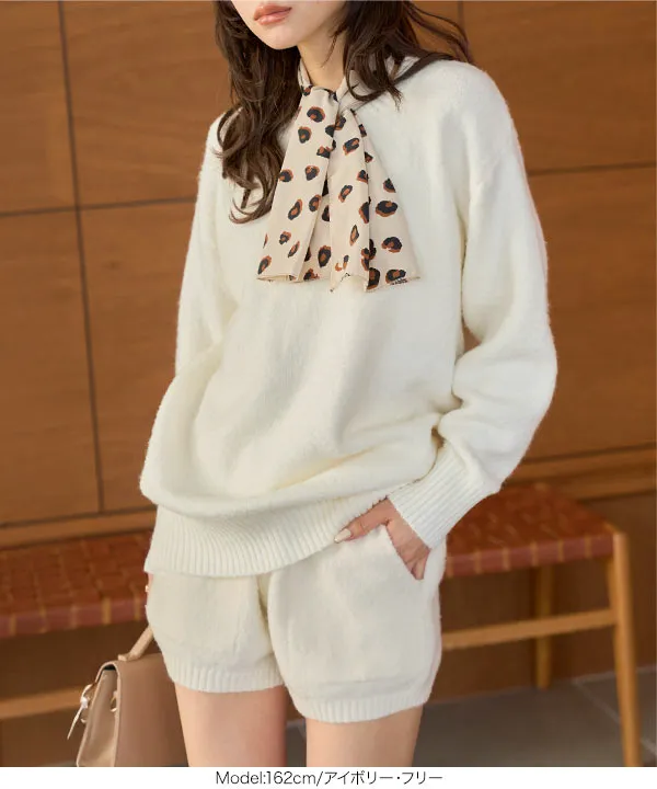 クルーネックニット×ショートパンツセット [N1340] - レディース