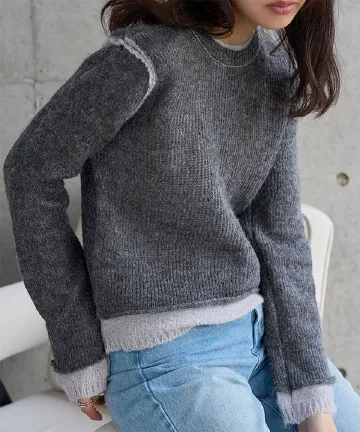 モヘアタッチレイヤード風ニットトップス [N1342]