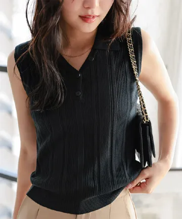 ノースリーブリブポロニット [N1343] | 送料無料 4/12(日)12:00~4/13(月)朝12:00まで