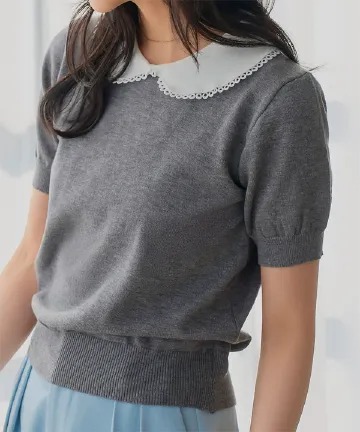 ピコレース半袖ニットトップス [N1344]| 送料無料 4/7(火)12:00~4/8(水)12:00まで