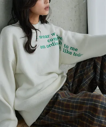 刺繍ロゴビッグニットトップス [N1360] | トップス全品送料無料！10/2(金)18:00〜10/5(月)朝11:59まで