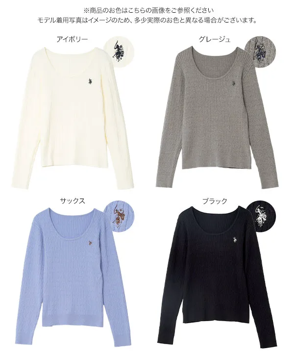 [ U.S. POLO ASSN. ]  M L 深Uネックケーブルニット [N1383]| 送料無料 9/22(火)12:00~9/24(木)12:00まで