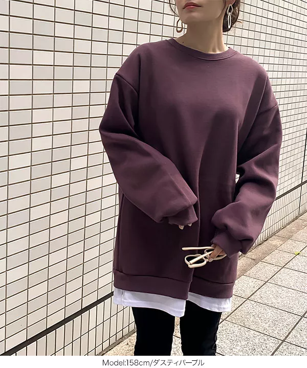 [ 裏起毛 ] レイヤード風トップス [R115]  　