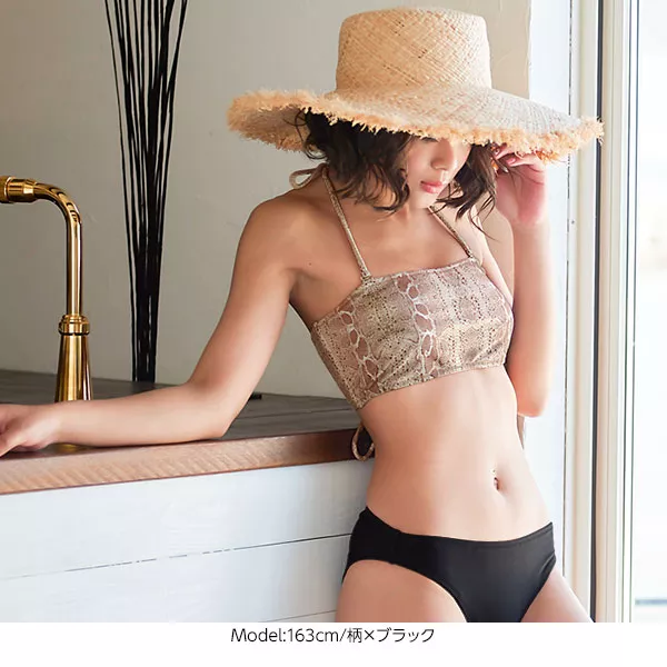 VS♡レースバンドゥ編み上げビキニ 水着 ビキニ バンドゥ レースカバー セクシー プール ビーチ 黒