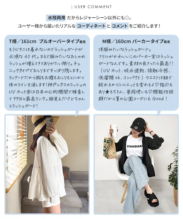 [ ラッシュガード ] 選べる2タイプ 指穴付きティアードデザイントップス [S223]| 大好評につき送料無料！