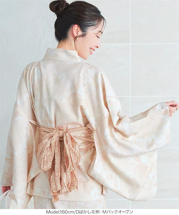 神戸レタス　浴衣　クリームベージュ 低身長向け ぼかし花柄　バックオープン　М ワンピース浴衣セット [X47H]｜送料無料！ - レディース