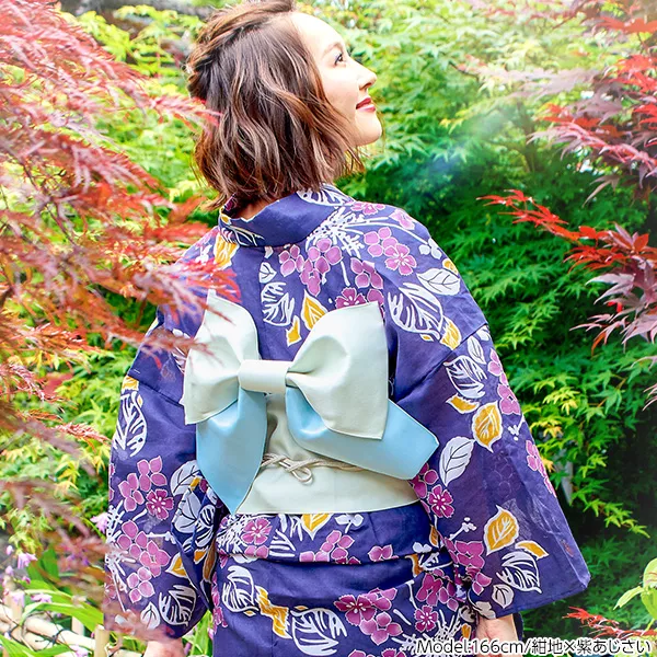 選べる華やか全7柄☆平織浴衣＋作り帯セット [X362] - レディース