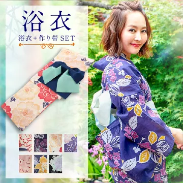 選べる華やか全7柄☆平織浴衣＋作り帯セット [X362]