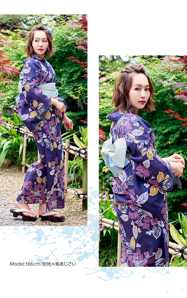 選べる華やか全7柄☆平織浴衣＋作り帯セット [X362] - レディース