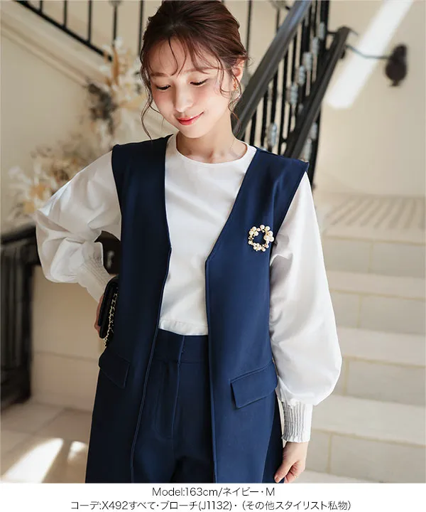 セレモニー ] 5点セット 2wayジレワンピース×ブラウス×パンツ [X492