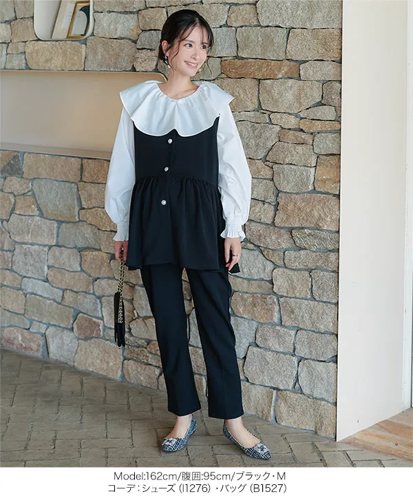 [ セレモニー ] [ mamaレタス ]　3点セット ペプラムジレ×ブラウス×テーパードパンツ　 [X514]| 10/4(日)12:00~発売予定！