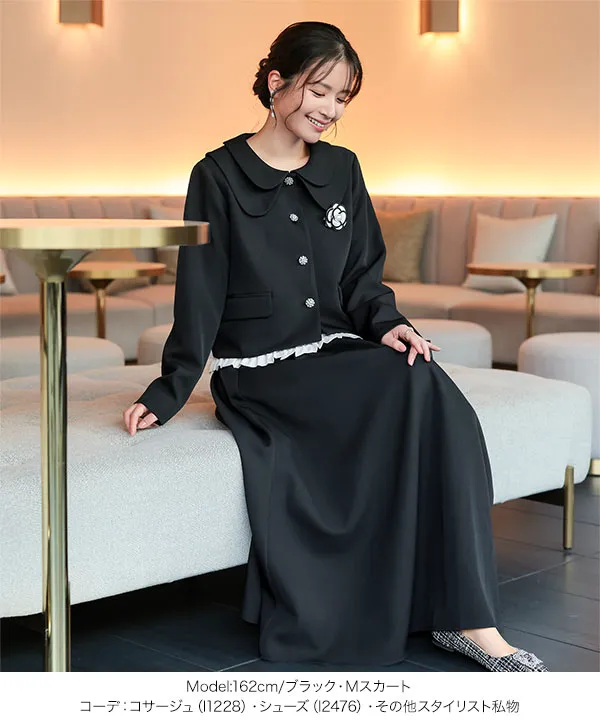 [ セレモニー ] 3点セット ショートジャケット＋タックフレアスカート＋ヘムフリルブラウス M L XL [X515]| 10/4(日)12:00~発売予定！