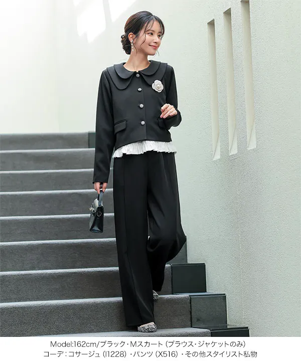 [ セレモニー ] 3点セット ショートジャケット＋タックフレアスカート＋ヘムフリルブラウス M L XL [X515]| 10/4(日)12:00~発売予定！