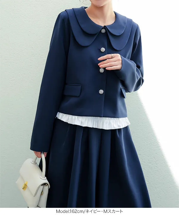 [ セレモニー ] 3点セット ショートジャケット＋タックフレアスカート＋ヘムフリルブラウス M L XL [X515]| 10/4(日)12:00~発売予定！