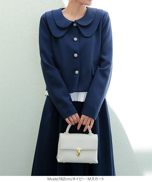 [ セレモニー ] 3点セット ショートジャケット＋タックフレアスカート＋ヘムフリルブラウス M L XL [X515]| 10/4(日)12:00~発売予定！