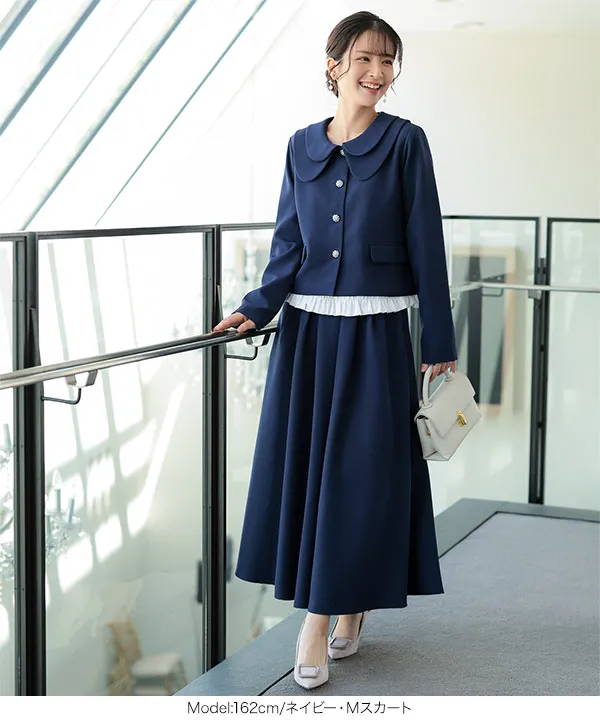 [ セレモニー ] 3点セット ショートジャケット＋タックフレアスカート＋ヘムフリルブラウス M L XL [X515]| 10/4(日)12:00~発売予定！