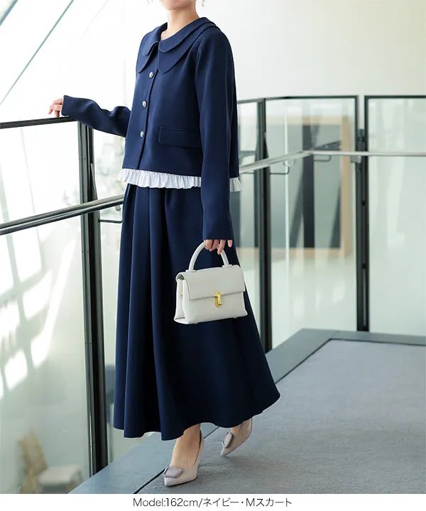 [ セレモニー ] 3点セット ショートジャケット＋タックフレアスカート＋ヘムフリルブラウス M L XL [X515]| 10/4(日)12:00~発売予定！