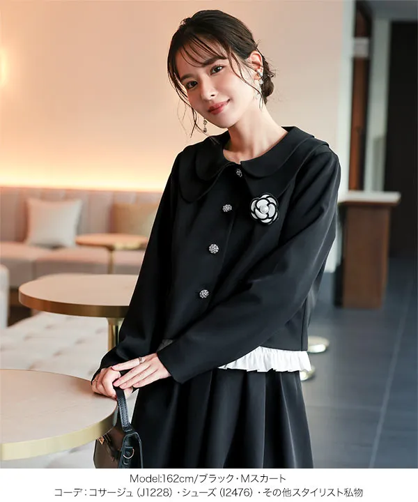 [ セレモニー ] 3点セット ショートジャケット＋タックフレアスカート＋ヘムフリルブラウス M L XL [X515]| 10/4(日)12:00~発売予定！
