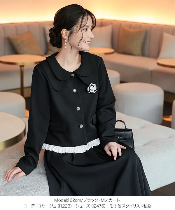[ セレモニー ] 3点セット ショートジャケット＋タックフレアスカート＋ヘムフリルブラウス M L XL [X515]| 10/4(日)12:00~発売予定！