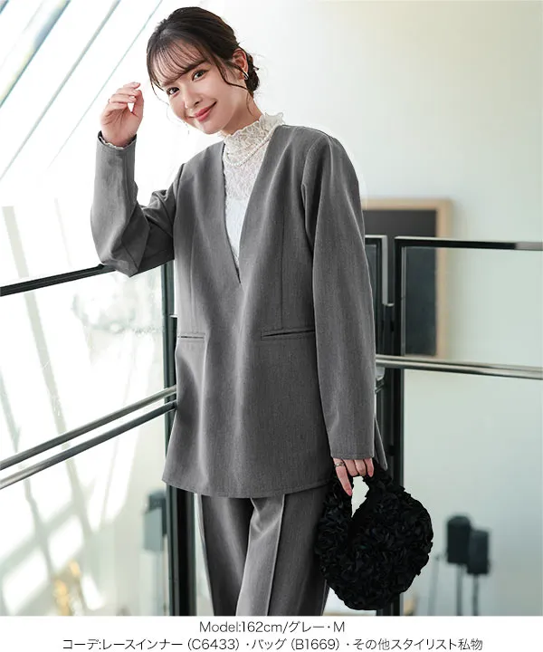 [ セレモニー ] 2点セット 深Vネックプルオーバージャケット＋センターシームパンツ M L XL [X516]| 10/4(日)12:00~発売予定！