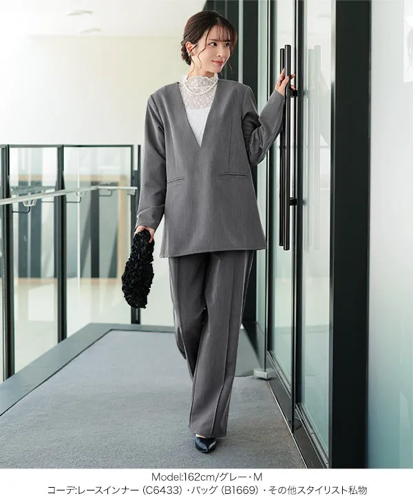 [ セレモニー ] 2点セット 深Vネックプルオーバージャケット＋センターシームパンツ M L XL [X516]| 10/4(日)12:00~発売予定！