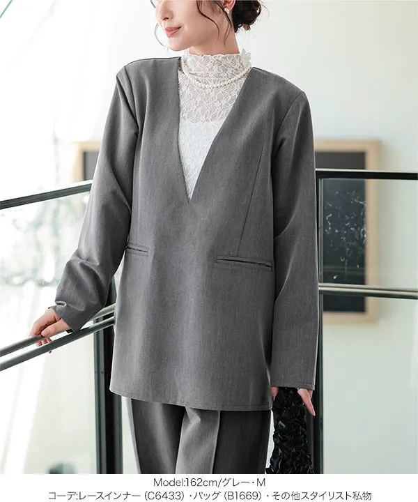 [ セレモニー ] 2点セット 深Vネックプルオーバージャケット＋センターシームパンツ M L XL [X516]| 10/4(日)12:00~発売予定！